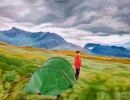 woman by tent